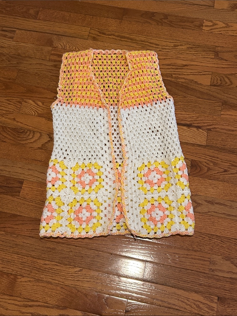 Handmade Crochet Vest in White, Peach & Yellow Perfect for Summer size medium